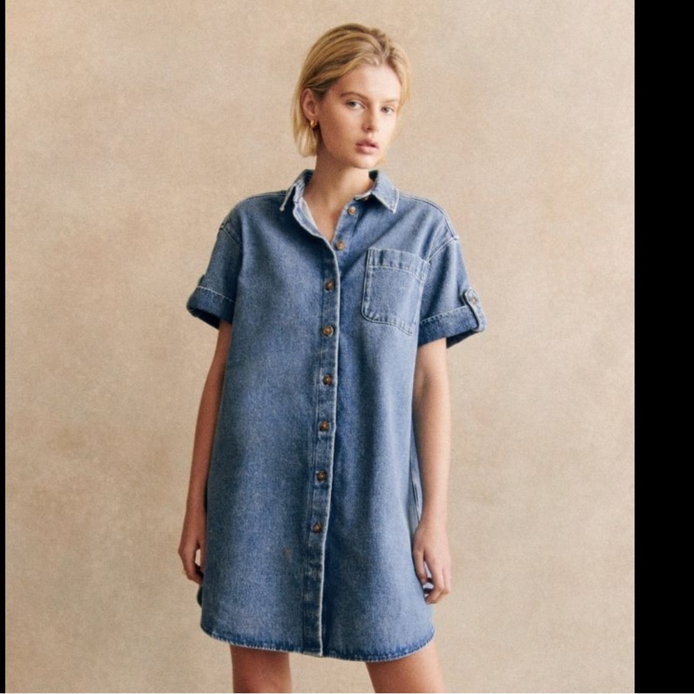 Sezane Ana Dress Light Blue - Size 36
